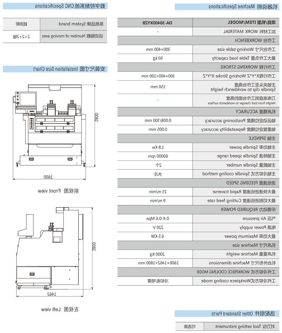 DA-3040DXYZB轴半罩精雕机参数